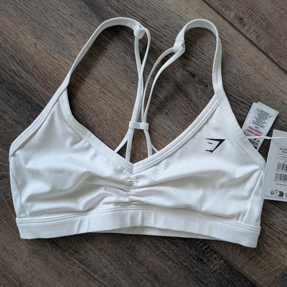 Gymshark White Ruched Strappy Sports Bra